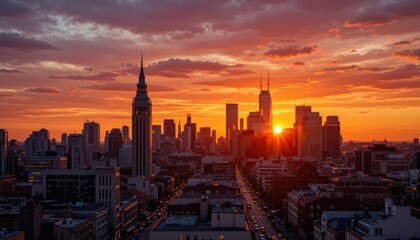 Obraz premium Venice city skyline at sunset with river and colorful sky