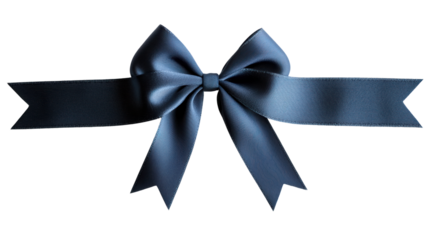 blue satin ribbon bow with flowing tails, perfect for decoration