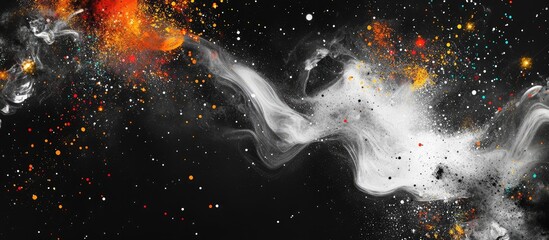 Colorful abstract cosmic background with vibrant nebulae, stars, and swirling gases on a dark backdrop Copy Space