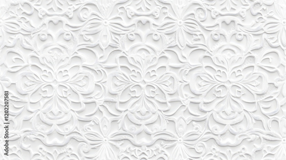 Leinwandbilder white embossed floral pattern background with intricate details and textured surface ideal for desig