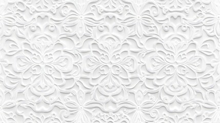 Fototapeta premium White embossed floral pattern background with intricate details and textured surface ideal for design use with Copy Space.