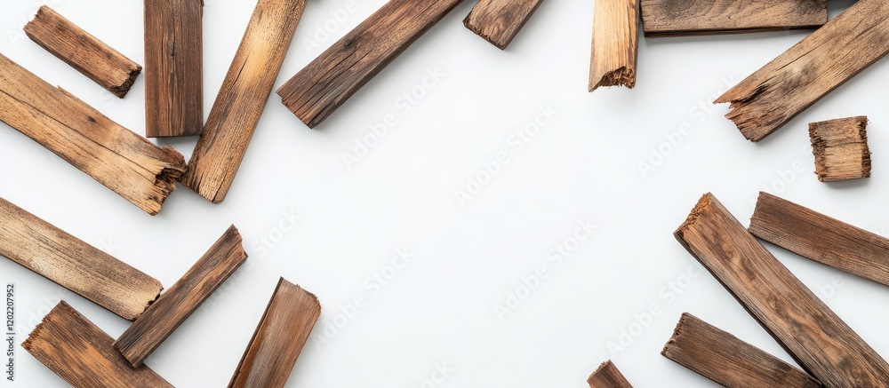 Poster Wooden planks arranged on a white background with copy space for text or design elements