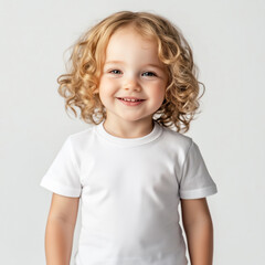 Naklejka premium A little girl in a white mock up t-shirt