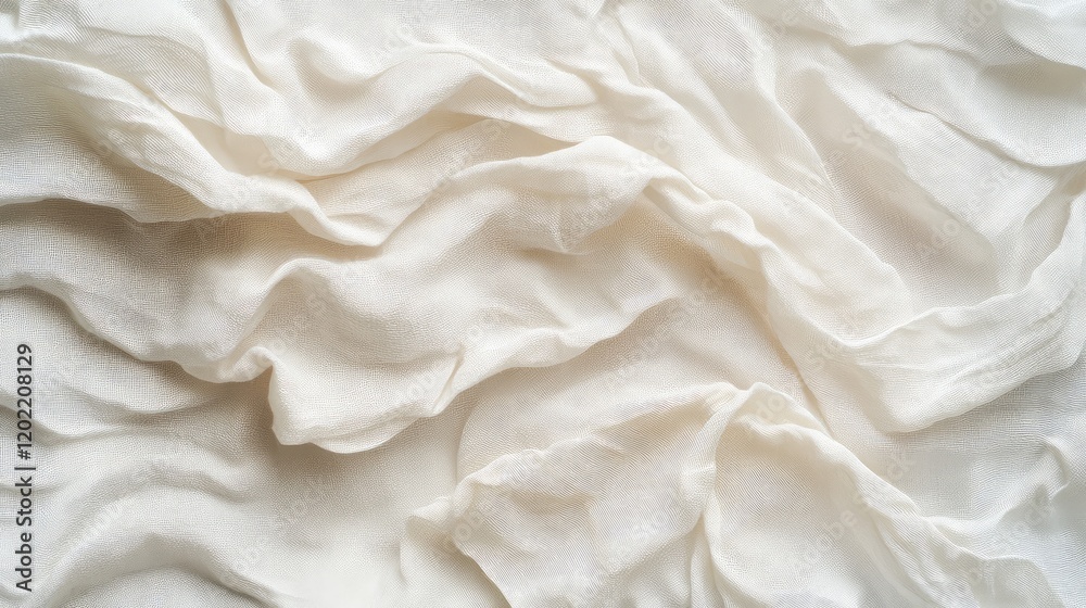 Leinwandbilder Textured white fabric background with soft folds and creases providing a neutral and elegant surface design with copy space