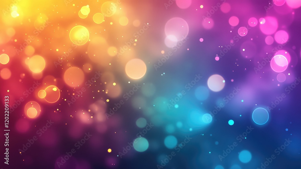 Poster colorful bokeh effect with vibrant hues of purple, orange, and blue creating a blurred background wi