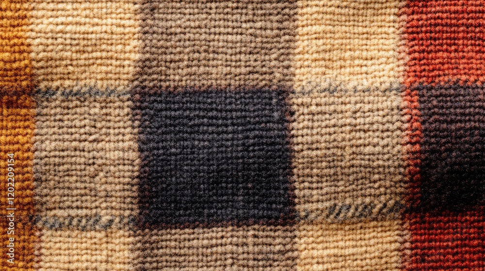 Leinwandbilder textured woolen fabric with plaid pattern in earthy tones and copy space for text placement.