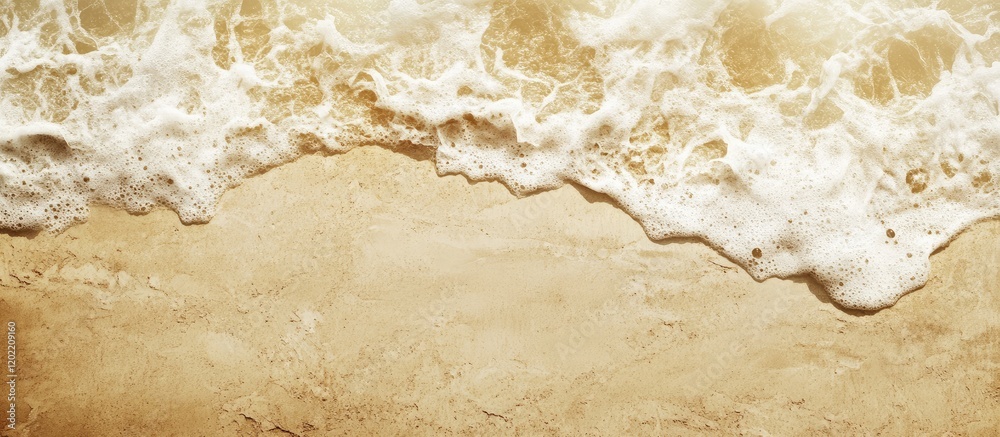 Aufkleber golden sandy beach with ocean waves and foam copy space for text placement