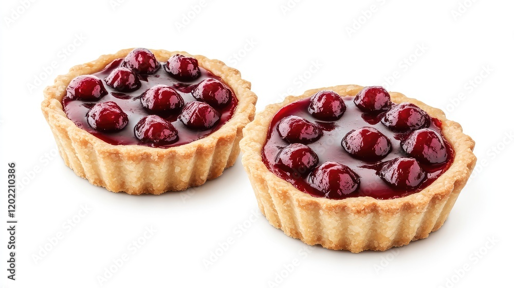 Poster Cherry tartlets on white background with Copy Space for text placement