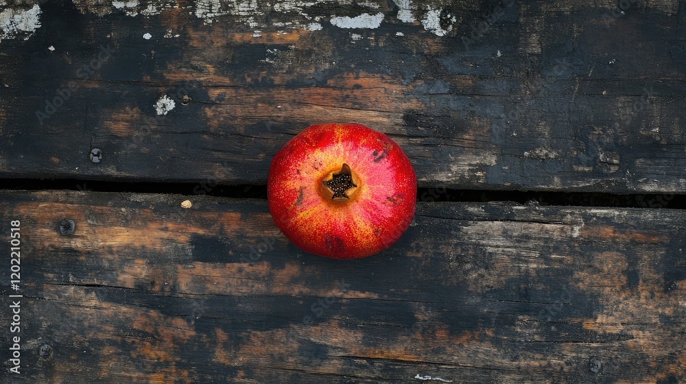 Aufkleber pomegranate fruit on rustic wooden table top with natural texture and copy space for text insertion