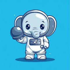 Obraz premium Cute elephant astronaut holding space helmet, against blue background, children's illustration