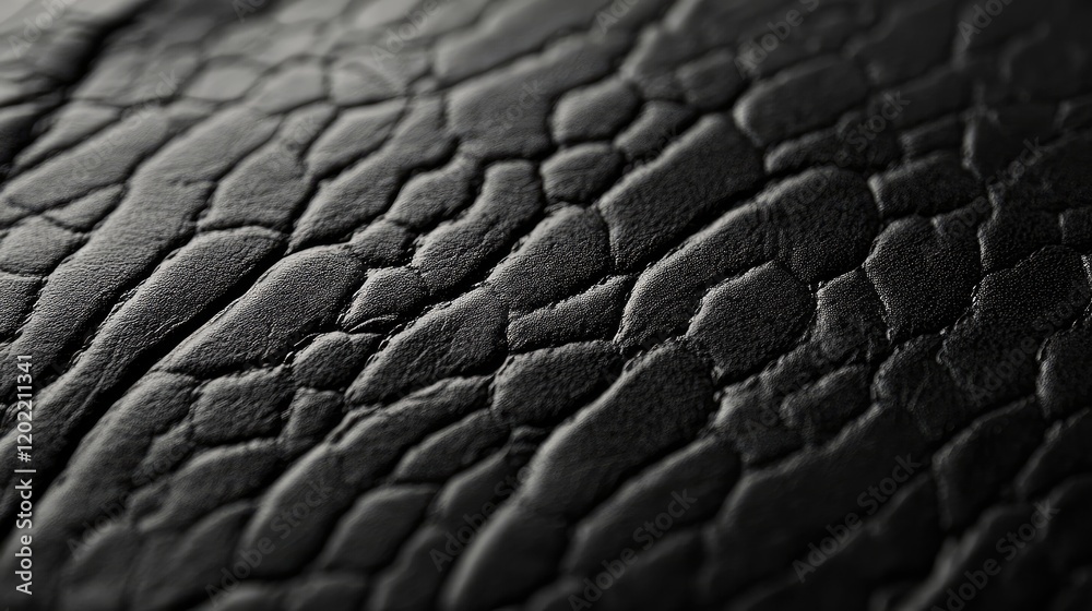 Poster Close-up view of textured black leather surface with intricate patterns and details Copy Space