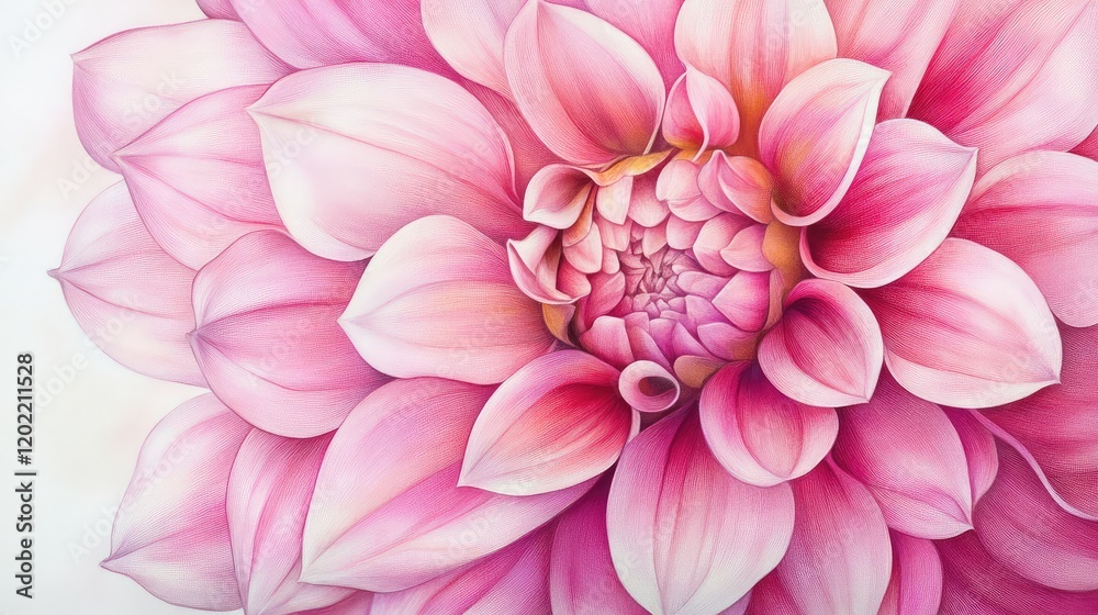 Poster pink dahlia flower close-up with intricate petal details and soft background colorful illustration c