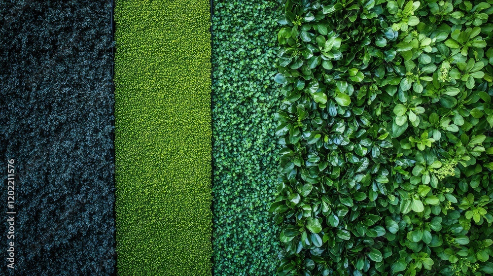 Poster Different Textures of Artificial Greenery in Vertical Stripes with Copy Space