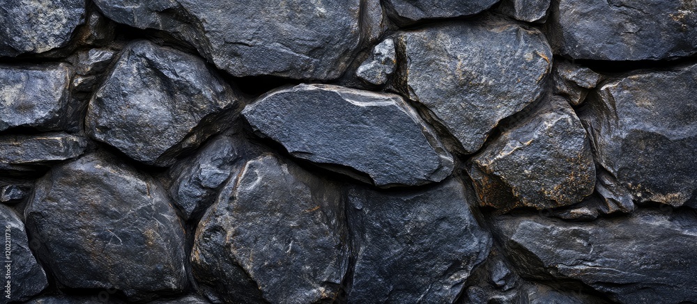 Fototapete Textured dark stone wall background with variations in shape and color, suitable for design projects, Copy Space available.