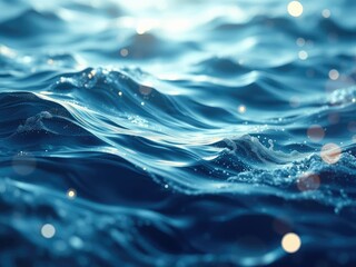 Abstract representation of oceanic flow with sparkling bokeh accents, abstract representation, glow, pattern