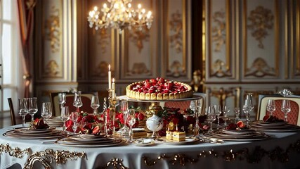 Luxury Dessert Table in Ornate Dining Room - Powered by Adobe