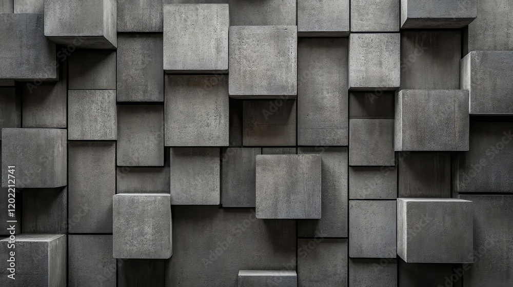 Aufkleber Concrete wall with three-dimensional gray cube patterns and textured surface suitable for modern architectural backgrounds Copy Space