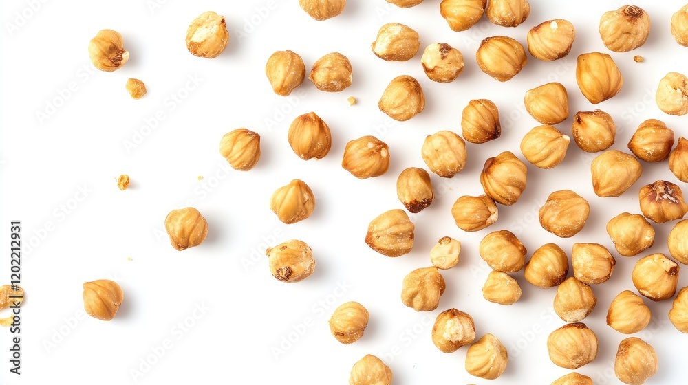 Poster dried chickpeas scattered on a white background with copy space for text or design elements