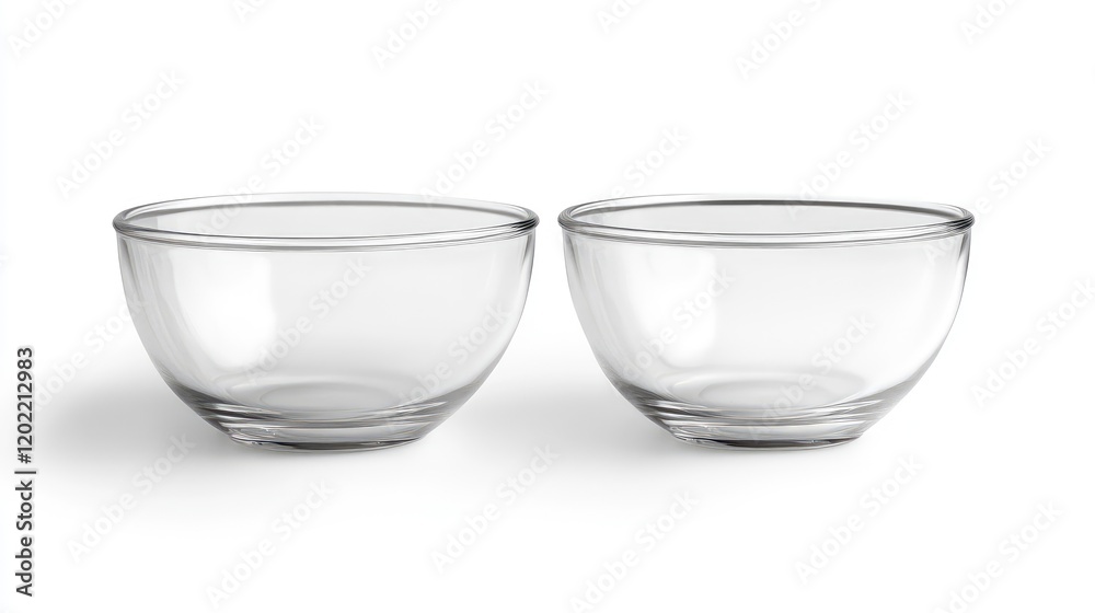 Aufkleber two clear glass bowls with smooth surfaces and round shapes on a white background copy space