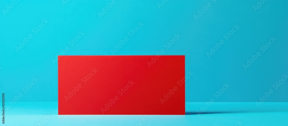 Poster Red rectangular box on a blue background with copy space for text or branding