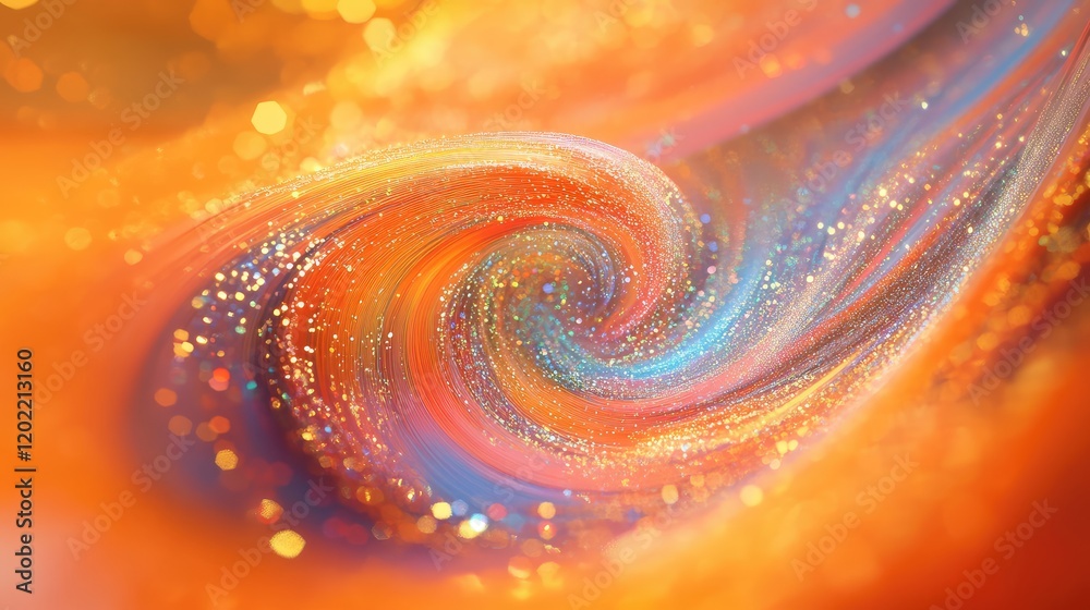 Poster Colorful abstract swirl with glittering bokeh effects in warm tones and smooth gradients Copy Space