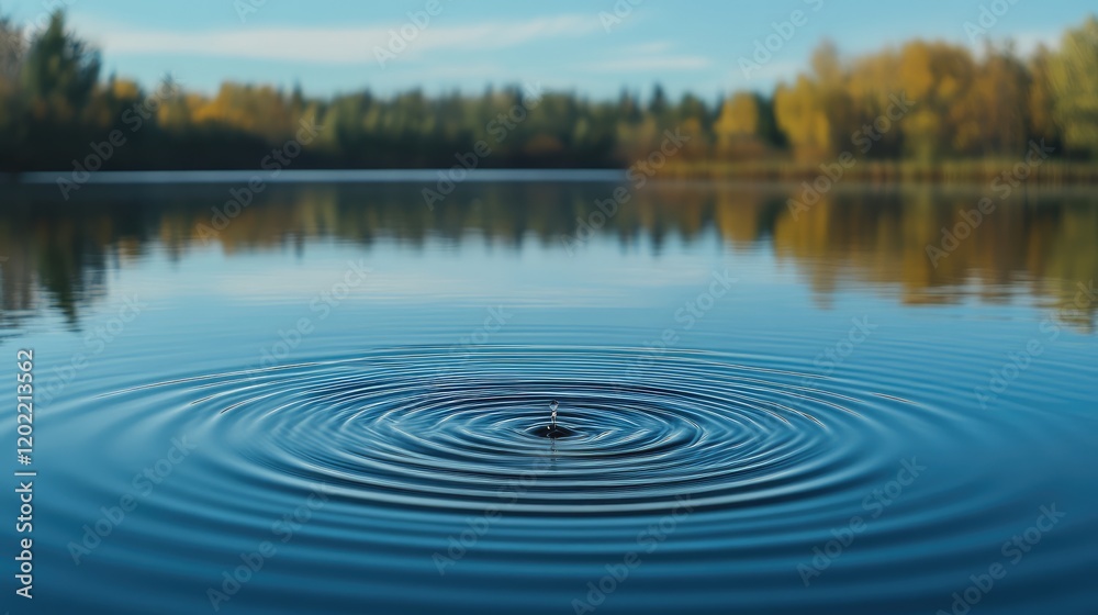 Aufkleber ripples on calm lake water surface with reflections of trees in autumn colors copy space