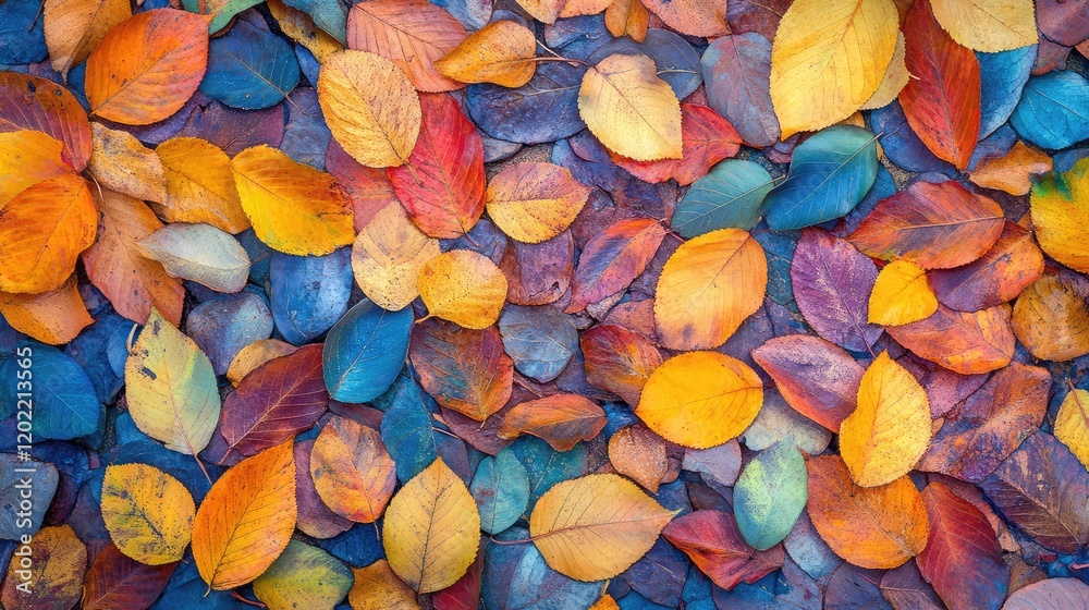 Leinwandbilder colorful autumn leaves scattered on the ground creating a vibrant natural background with copy space
