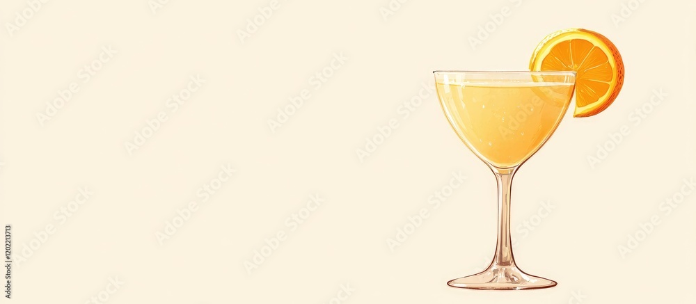 Poster Colorful cocktail in a glass with an orange slice on the rim isolated on light background with Copy Space for text.