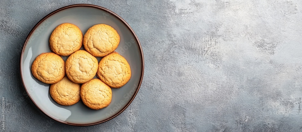 Poster Plate of freshly baked cookies arranged neatly with a gray textured background and ample Copy Space for text placement
