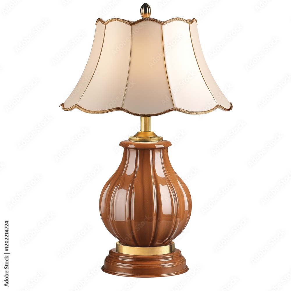 Poster a stylish table lamp features a brown wooden base and a cream-colored pleated shade, adding elegance