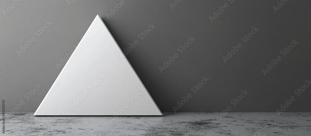 Aufkleber Minimalist triangular canvas on a concrete floor against a gray wall featuring Copy Space for text or design elements