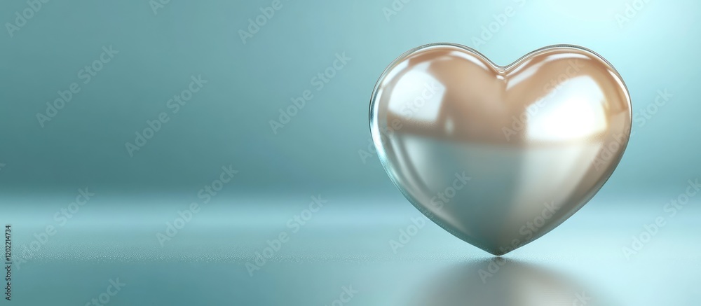 Aufkleber Glossy 3D Heart Shape on Soft Blue Background with Copy Space for Text
