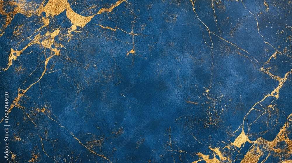 Poster Blue and Gold Marble Texture Background with Copy Space for Text or Graphics