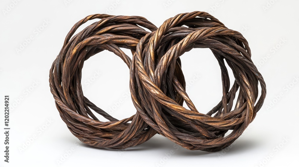 Aufkleber Two intertwined decorative twine circles on a white background with Copy Space for text placement