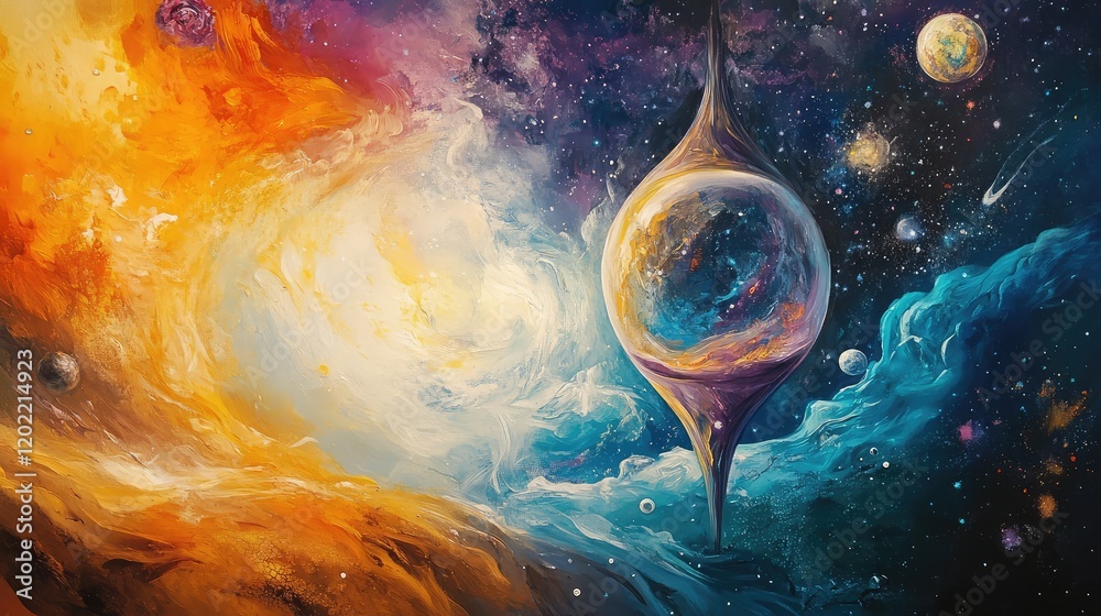 Leinwandbilder colorful abstract cosmic art depicting a surreal universe with planets, nebulae, and swirling clouds