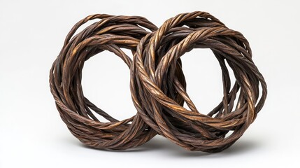 Naklejka premium Two intertwined decorative twine circles on a white background with Copy Space for text placement