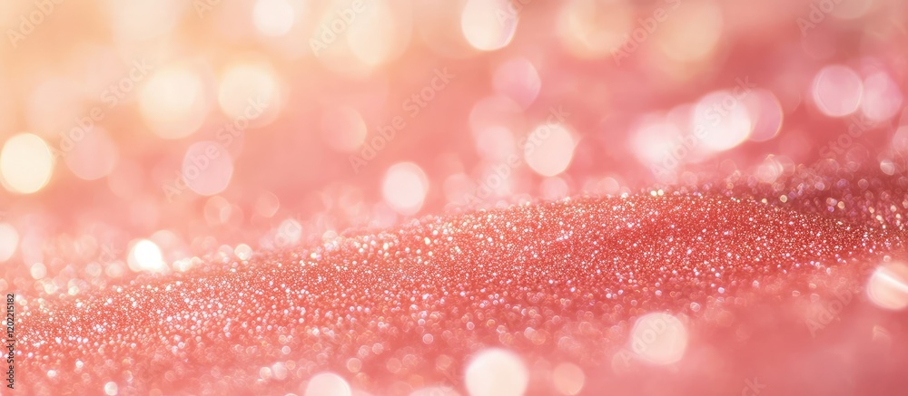 Poster Pink glitter background with bokeh lights shimmering in soft focus, ample copy space for text placement.