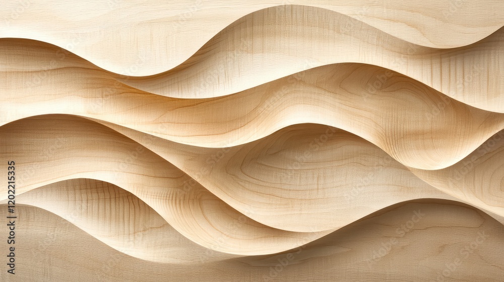 Poster wooden wave texture background with smooth undulating curves in light tones, ideal for showcasing na
