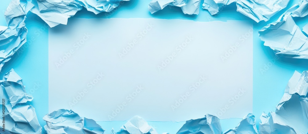 Aufkleber Crumpled blue paper texture background with empty copy space for text or images in the center