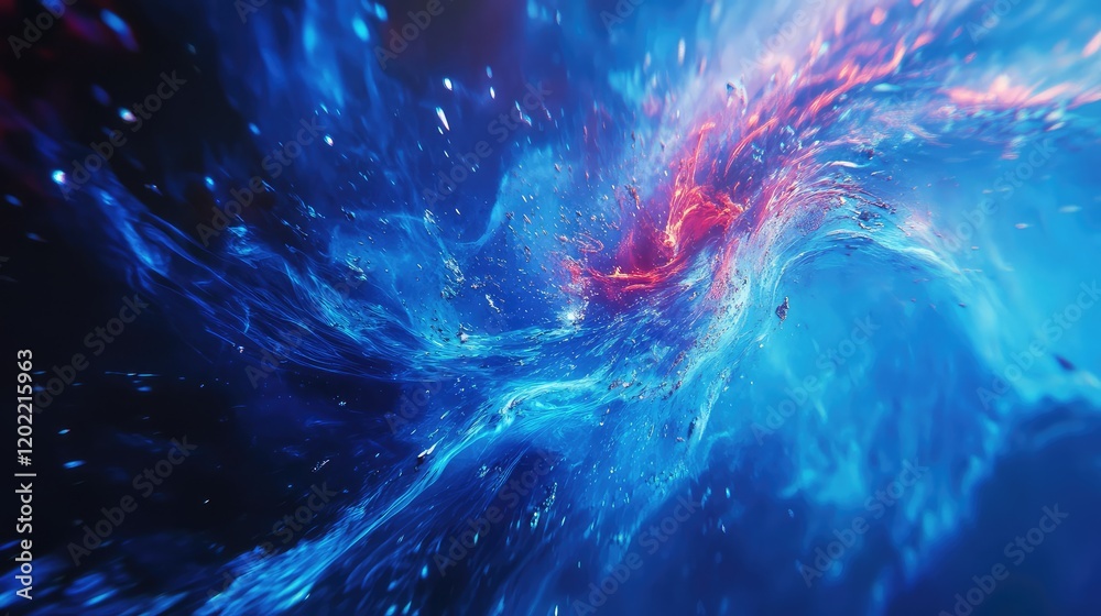 Aufkleber Abstract cosmic background with swirling blue and red hues and glowing particles, suitable for digital art and design, Copy Space