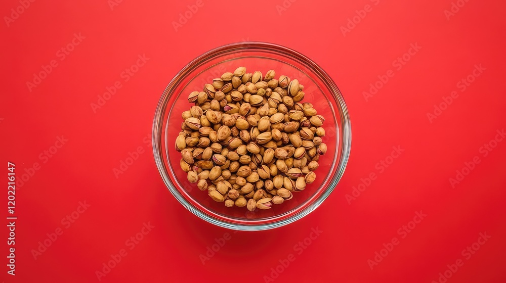 Poster bowl of roasted pumpkin seeds on red background with copy space for text.