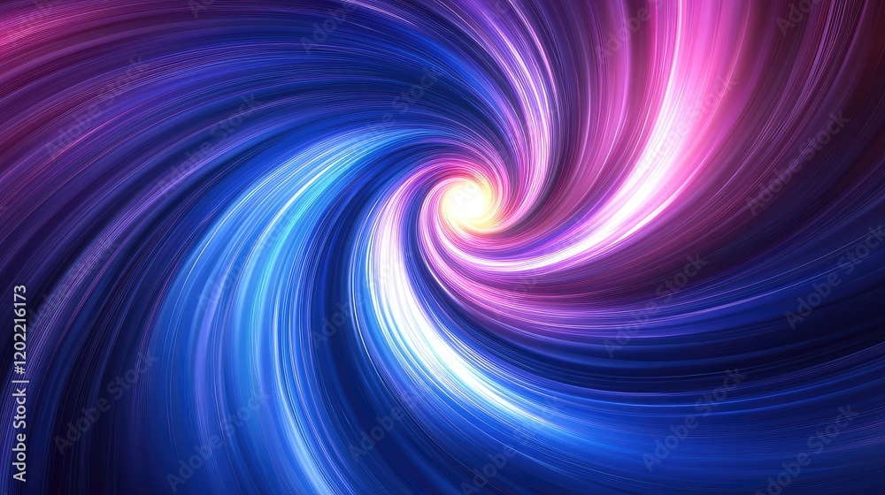 Poster Abstract swirling gradient of blue and pink light with bright center on dark background Copy Space