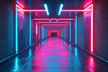 Fototapeta premium Neon Lit Corridor Futuristic Cyberpunk Setting