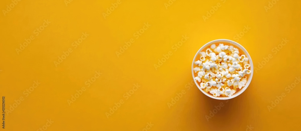 Poster Popcorn in a cup on a bright yellow background with ample Copy Space for text placement