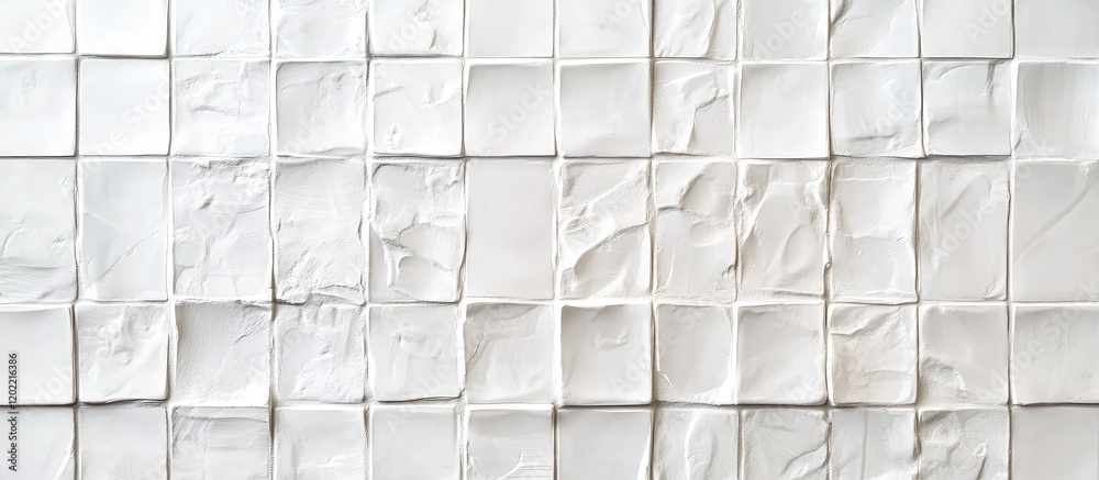 Poster White textured wall with square tiles in a grid pattern and visible imperfections providing an abstract background with Copy Space.