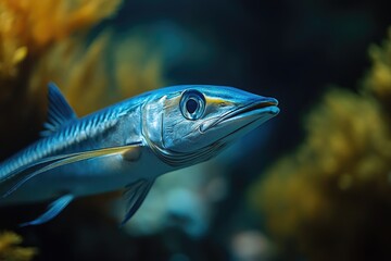 A Blue Fish Swims In Aquatic Surroundings