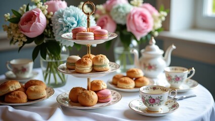 Elegant High Tea Set with Desserts