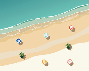Beach with sunbeds and umbrellas vector illustration