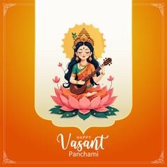 Vasant Panchami Festival Illustration - Celebration of Saraswati Puja