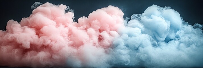 Fototapeta premium Soft pink and blue vapor swirls gracefully on a black backdrop, creating an enchanting effect